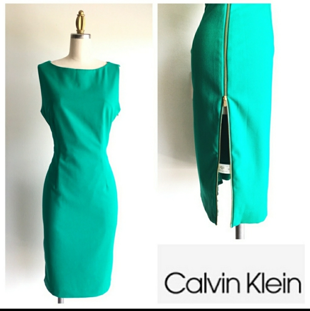 Calvin Klein side Zipper Emerald Green Dress